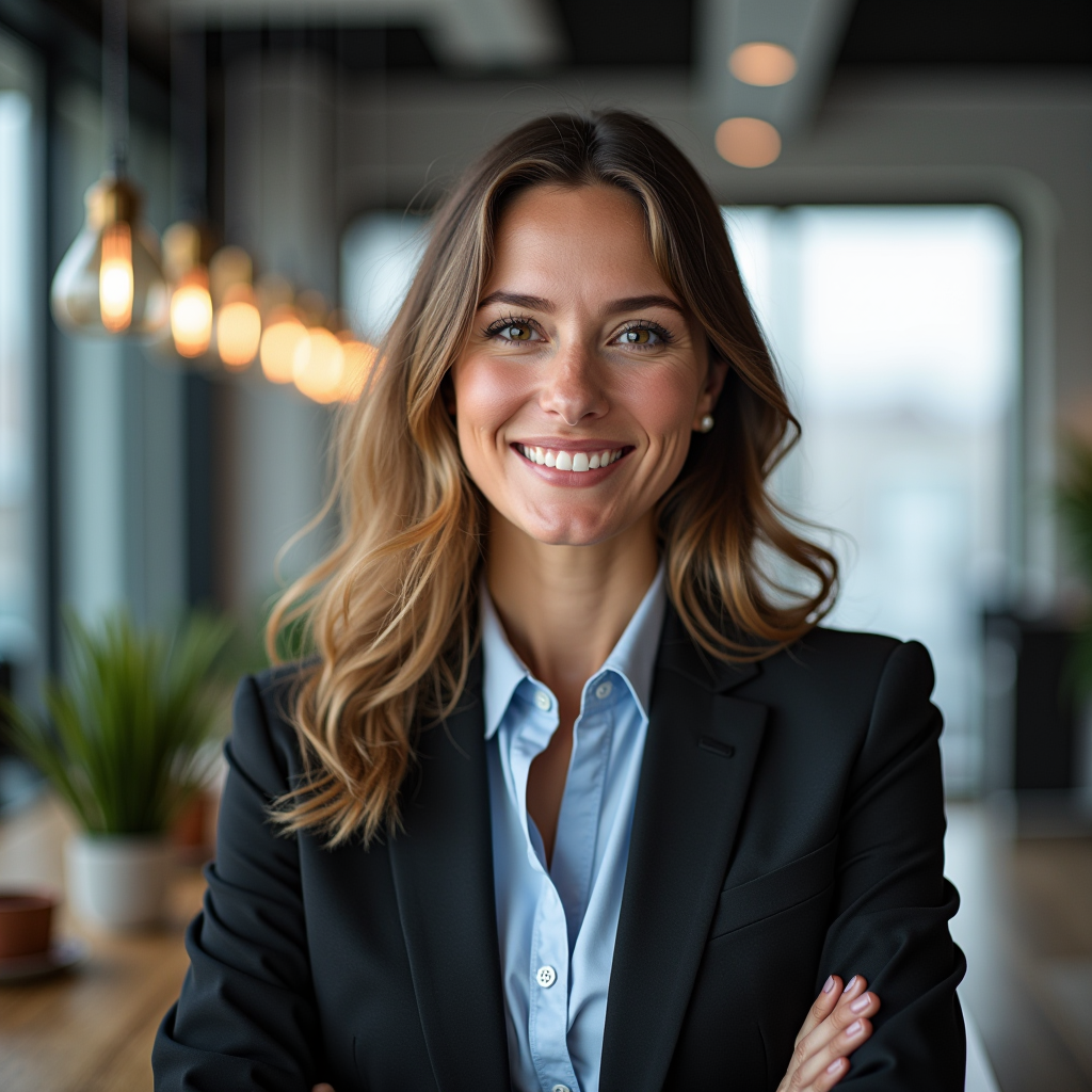 Ritratto professionale di interior designer in ambiente ufficio moderno