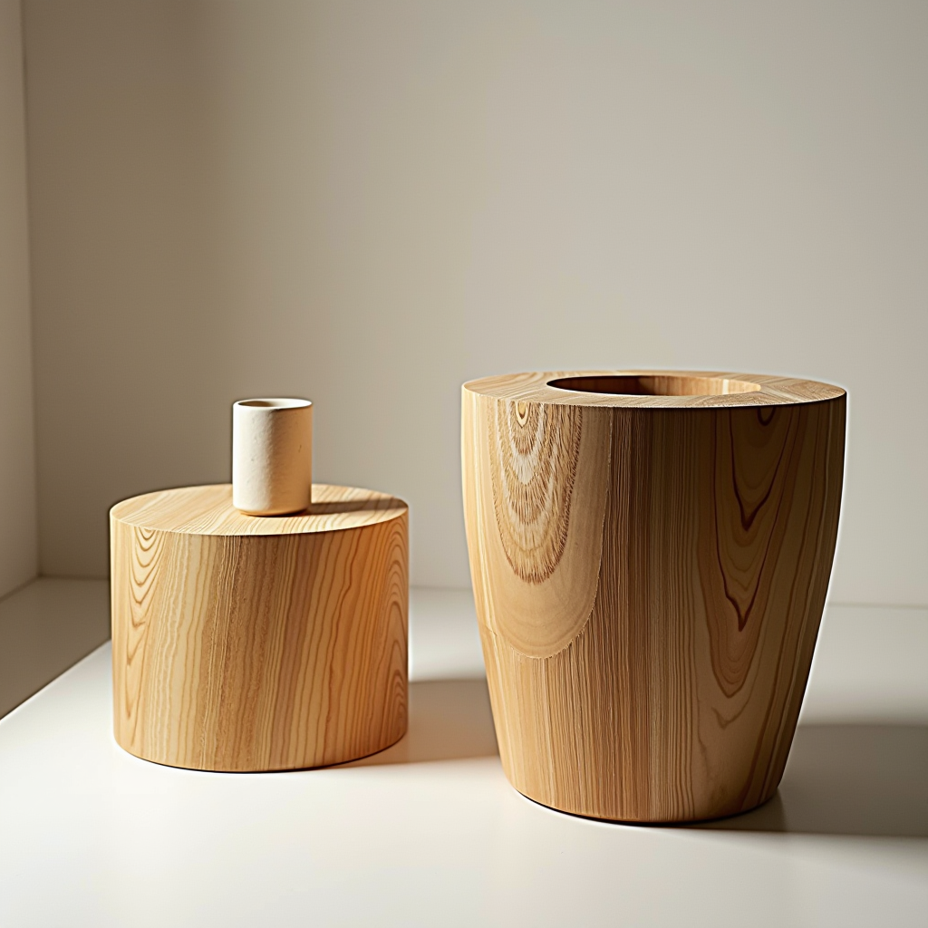 Mobili sostenibili ed ecologici realizzati in bambù, legno recuperato e materiali riciclati, texture naturali organiche, processo di produzione moderno