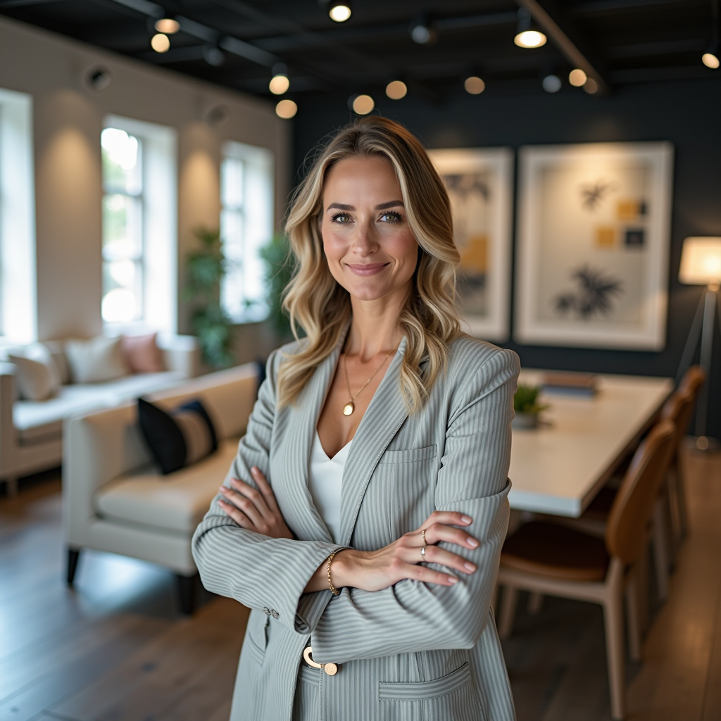 Ritratto di consulente di design femminile in showroom contemporaneo