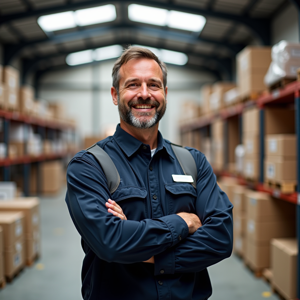 Ritratto di coordinatrice logistica in ambiente magazzino